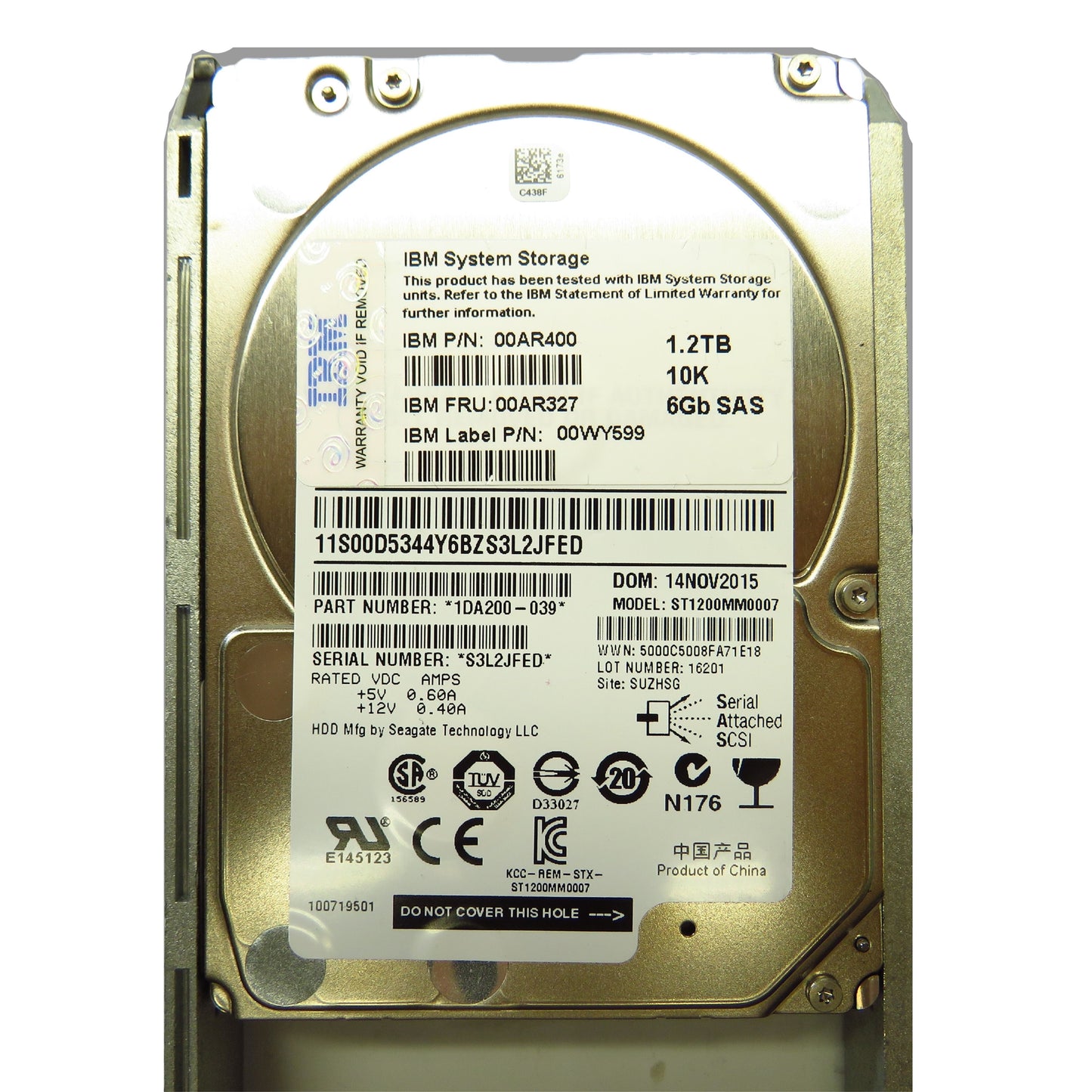 IBM 00AR327 1.2TB 10K RPM 2.5" SAS 6Gbps HDD Hard Drive (Refurbished)