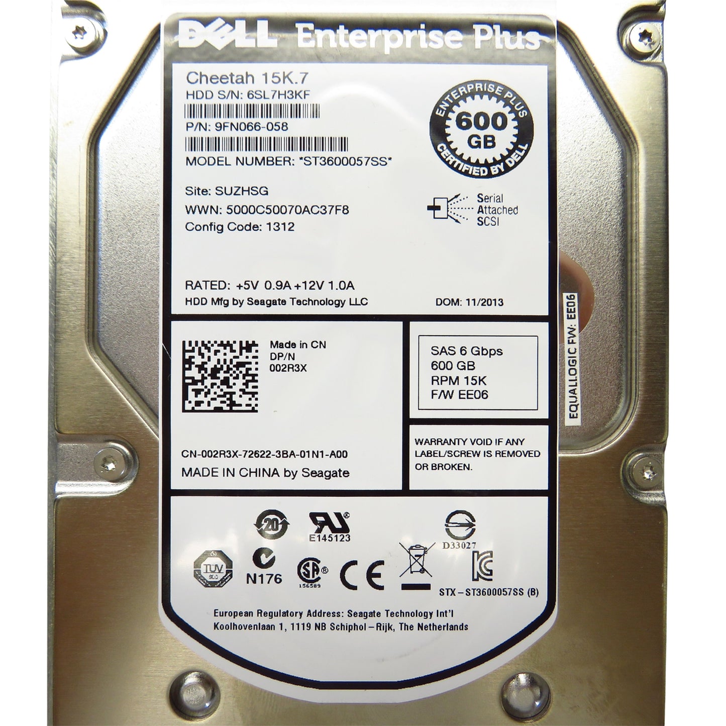 Dell EqualLogic 02R3X 600GB 15K RPM 3.5" SAS 6Gbps HDD Hard Drive (Refurbished)