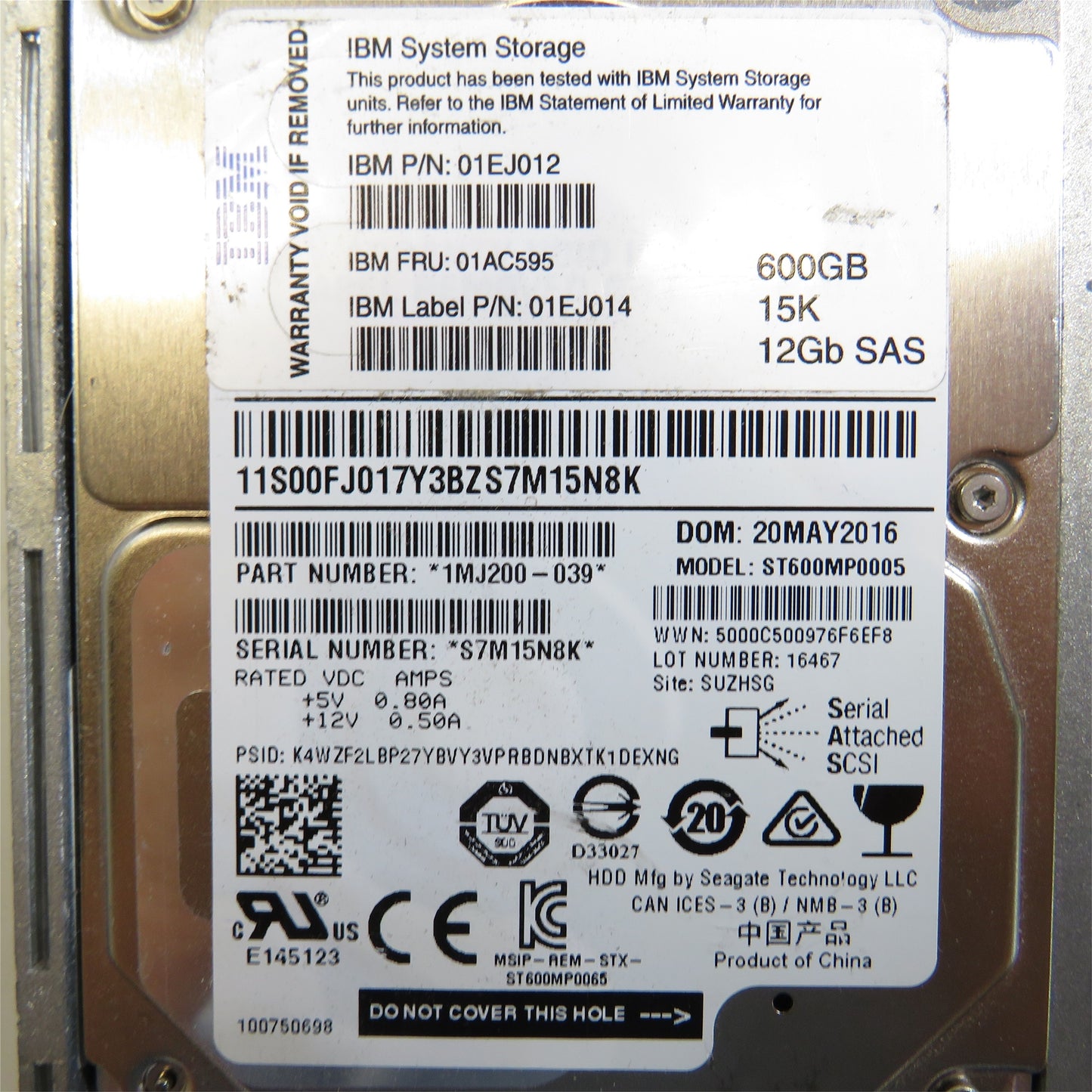 IBM 01AC595 600GB 15K RPM 2.5" SAS 12Gbps SFF HDD Hard Drive (Refurbished)