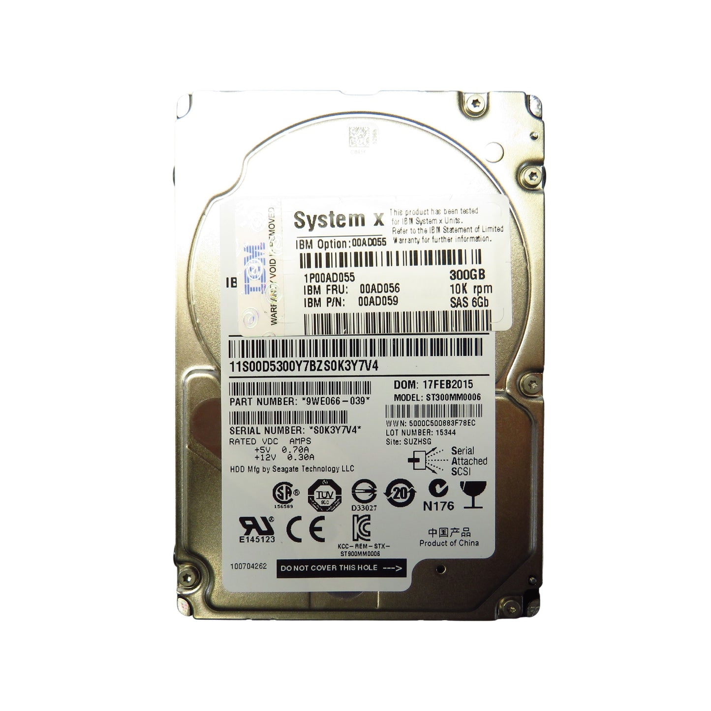 IBM 00AD056 300GB 10K RPM 2.5" SAS 6Gbps NHS HDD Hard Drive (Refurbished)