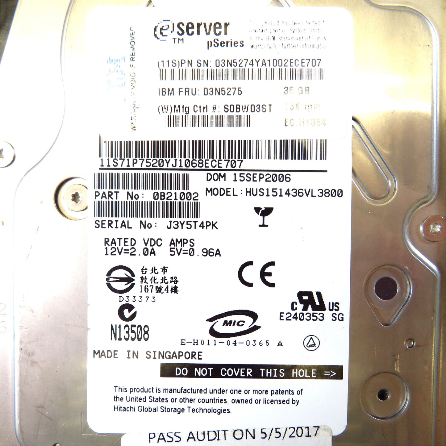 IBM 03N5275 3.5" 36GB 15000RPM SCSI Hard Disk Drive (HDD), Silver (Refurbished)