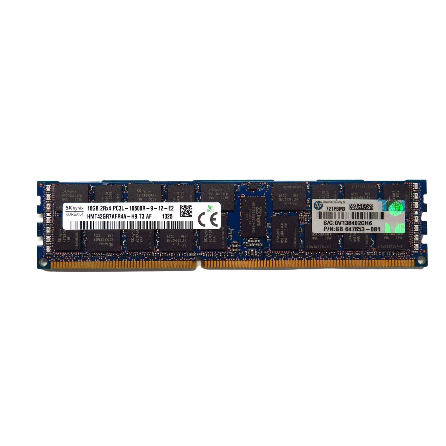 HP 647653-081 16GB 2Rx4 PC3L-10600R 1333MHz ECC DDR3 RDIMM Server Memory (Refurbished)