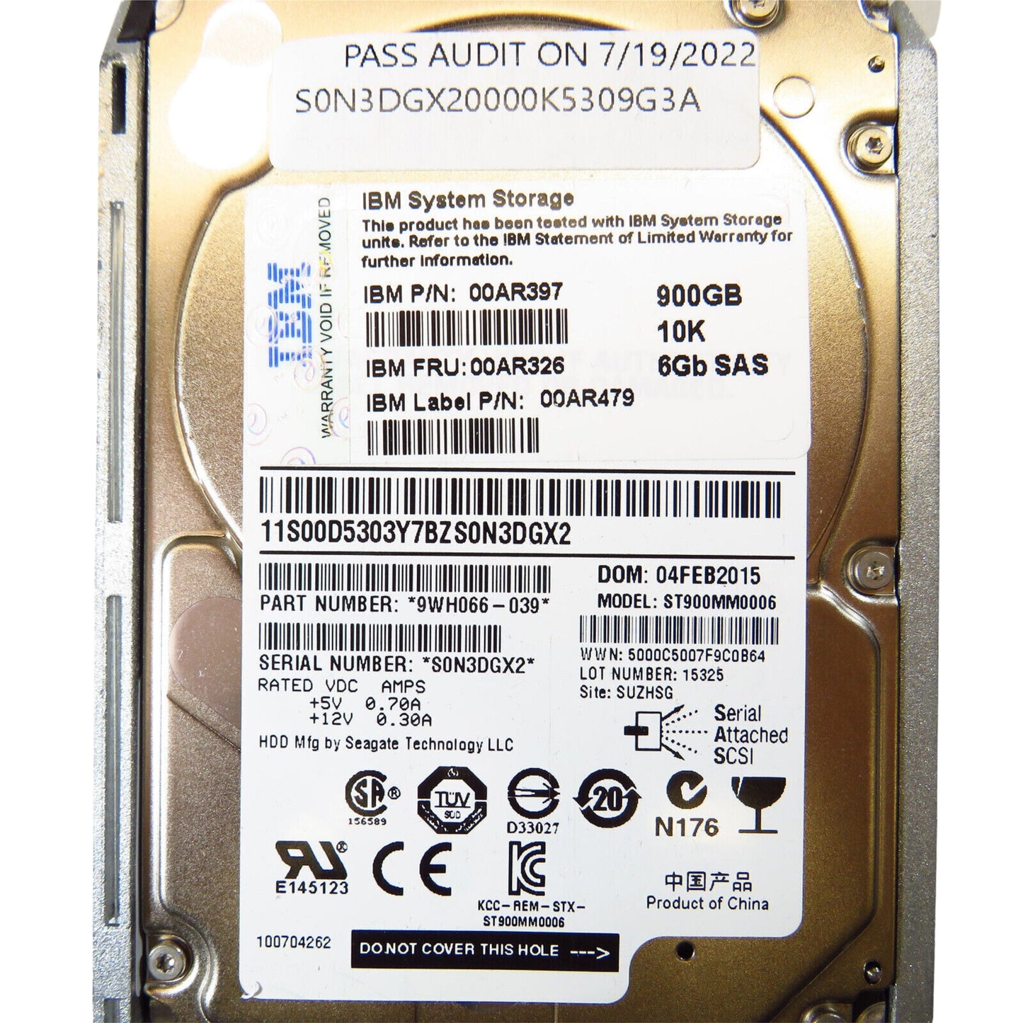 IBM 00AR326 2.5" 900GB 10000RPM SAS 6Gb/s Hard Disk Drive (HDD), Silver (Refurbished)