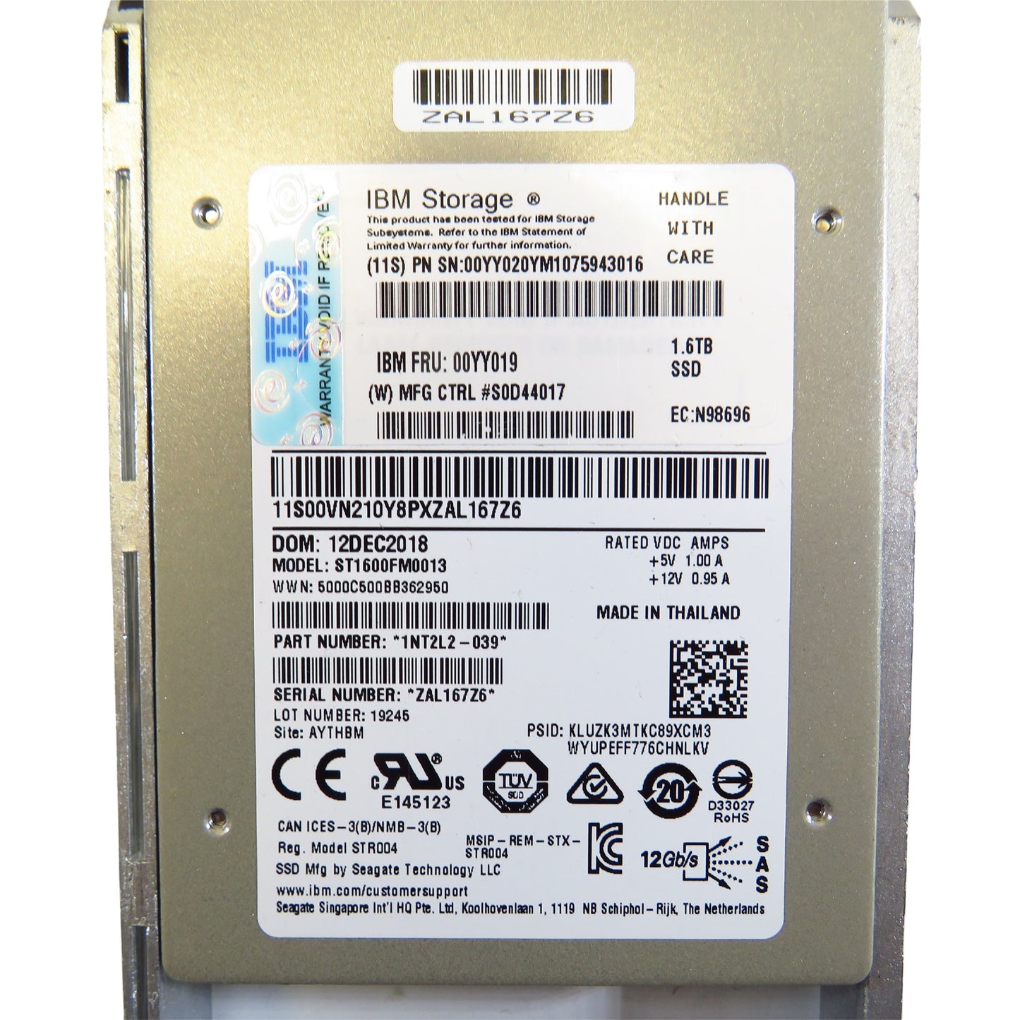 IBM 00YY019 1.6TB 2.5" SAS 12Gbps SED SSD Solid State Drive (Refurbished)