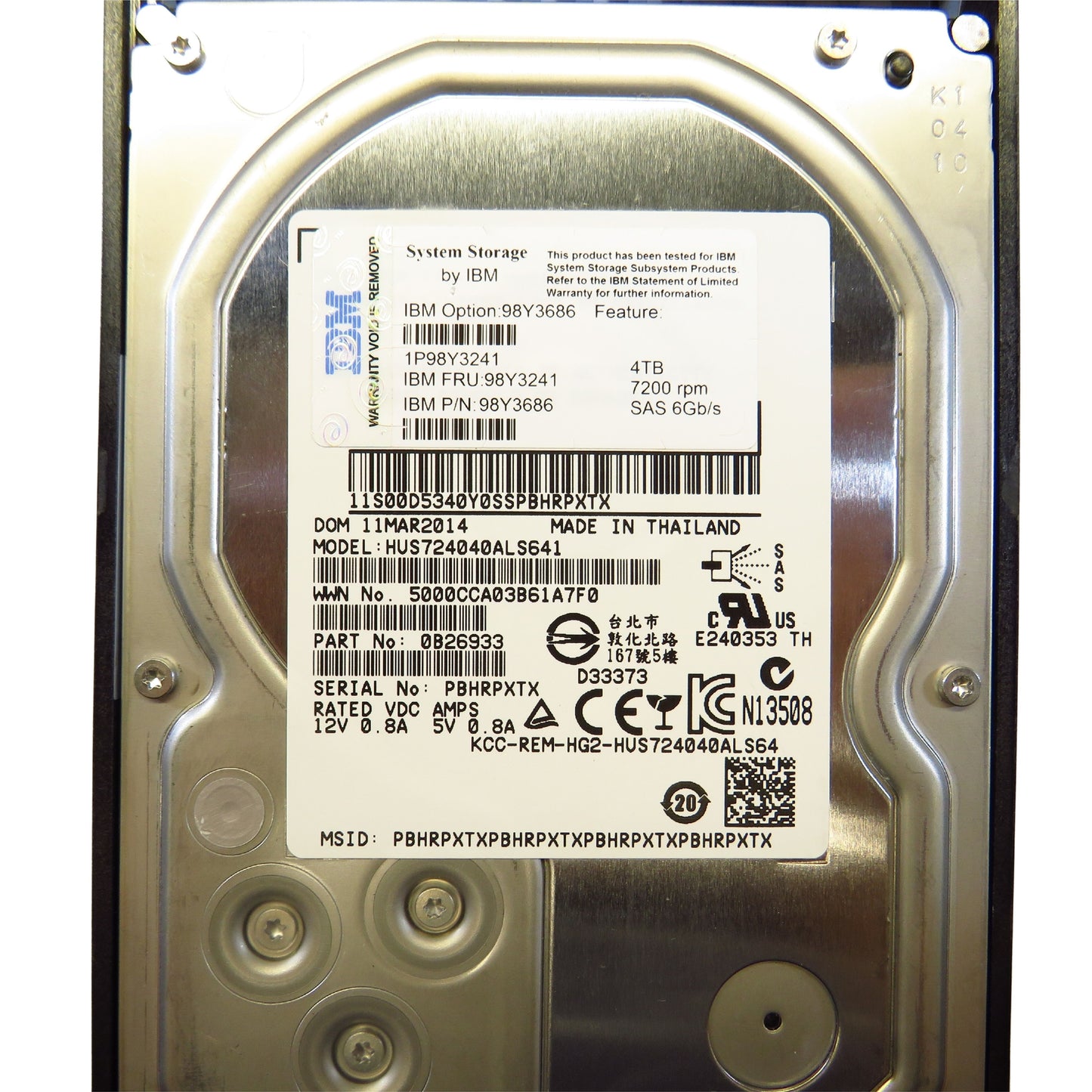 IBM 98Y3241 98Y3686 4TB 7.2K RPM 3.5" SAS 6Gbps HDD Hard Drive (Refurbished)