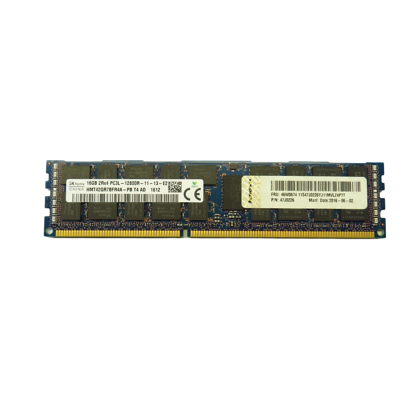 Lenovo 46W0674 47J0226 16GB 2Rx4 PC3L-12800R 1600MHz DDR3 ECC Server Memory (Refurbished)