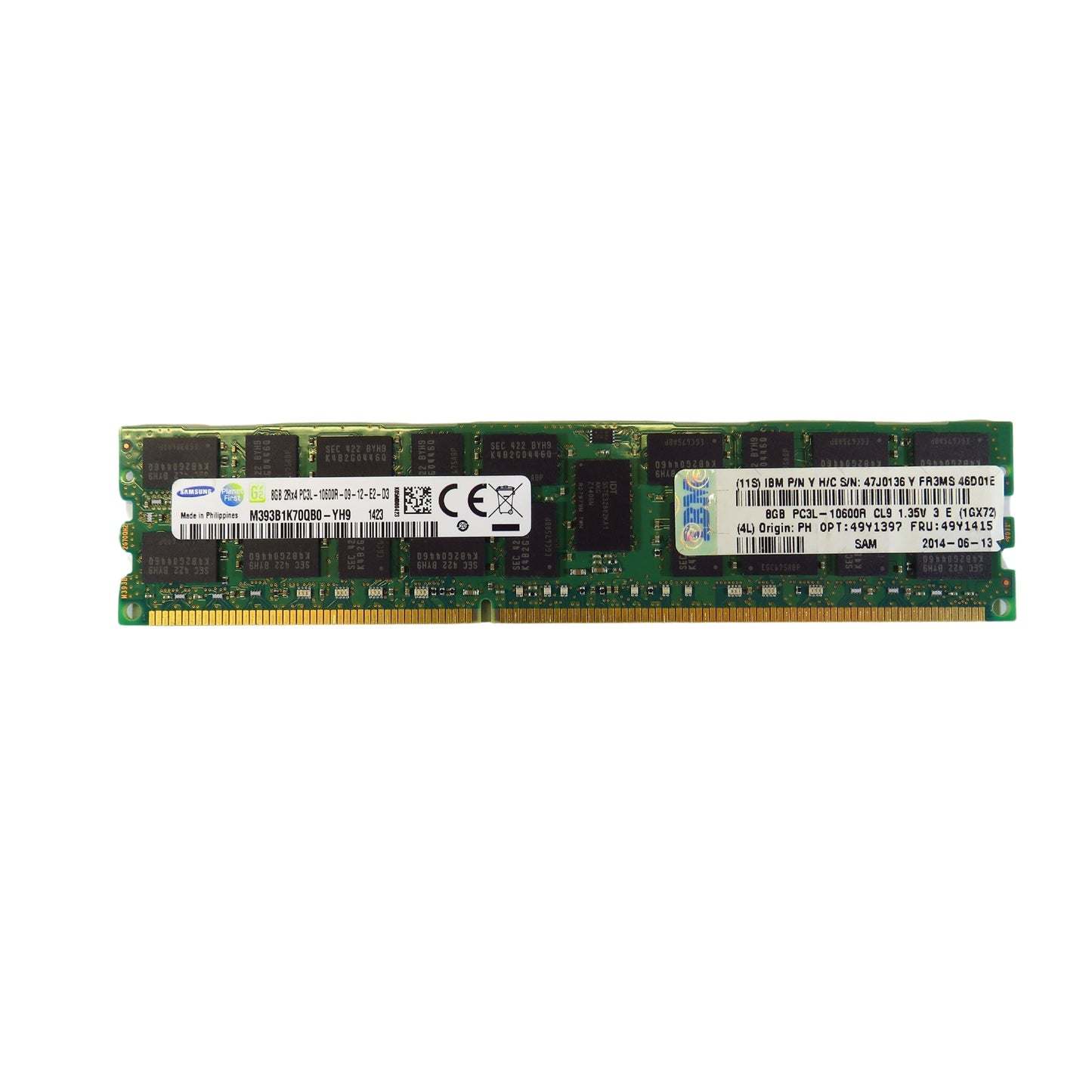 Samsung M393B1K70QB0-YH9 8GB 2Rx4 PC3L-10600 1333MHz DDR3 Server Memory (Refurbished)