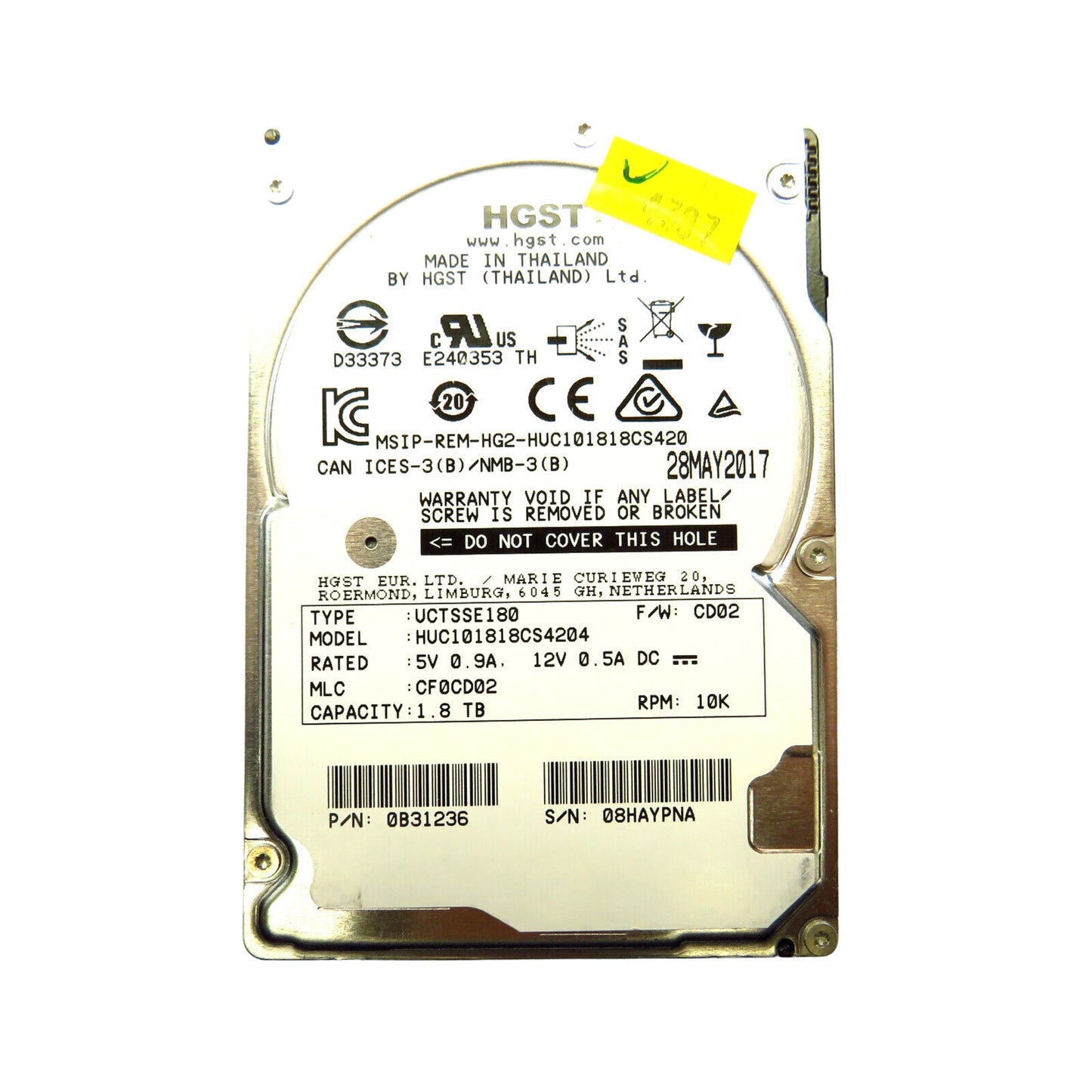 HGST 0B31236 2.5" 1.8TB 10000RPM SAS 12Gb/s Hard Disk Drive (HDD), Silver (Refurbished)